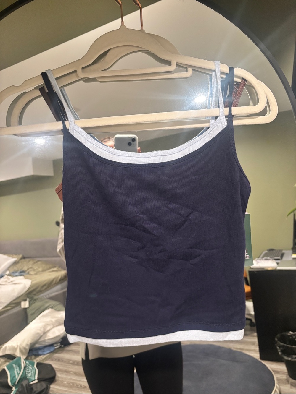 Women's Navy Ribbed Tank Top with White Trim